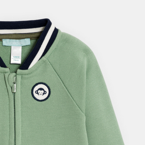 سترة فاخرة لطفل ولد بسحاب عليها صورة قرد أخضر